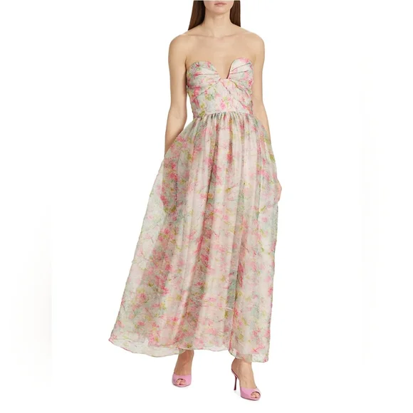 ML Monique Lhuillier Floral Crinkled Organza Maxi Dress - Picture 10 of 10